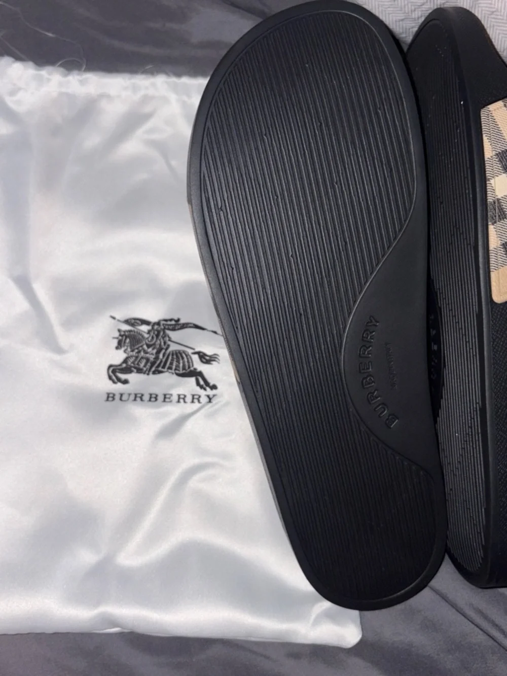 Burberry Black Footbed Check-Pattern Slide Sandals